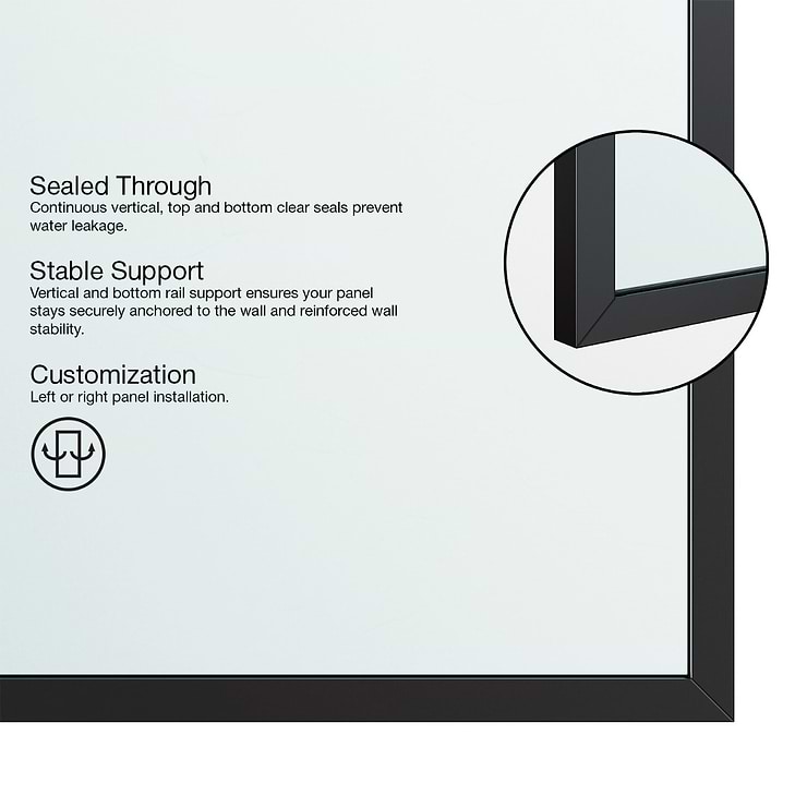 Finestra 34x74 Reversible Screen Shower Door with Clear Glass in Matte Black