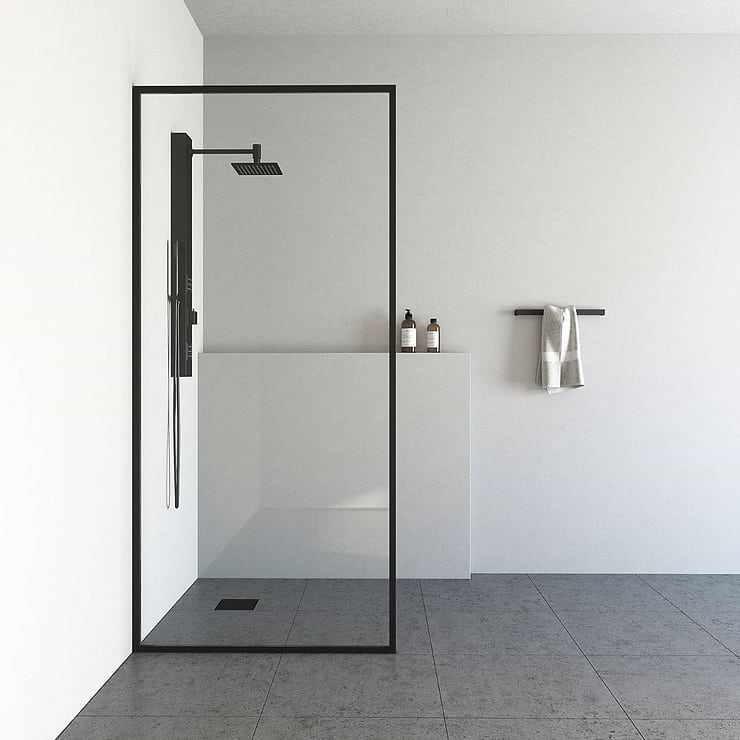 Finestra 34x74 Reversible Fixed Shower Door with Clear Glass in Matte Black; in Style Ideas Classic, Contemporary, Modern, Traditional, Transitional
