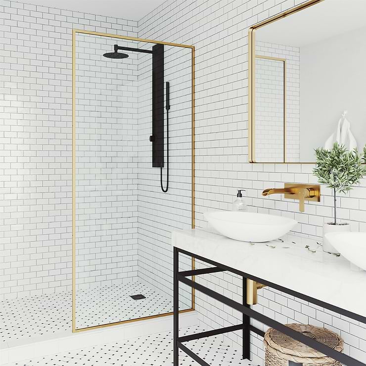 Finestra 34x74 Reversible Screen Shower Door with Clear Glass in Brushed Gold