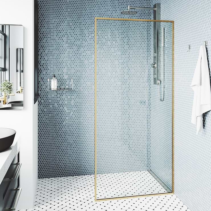 Finestra 34x74 Reversible Screen Shower Door with Clear Glass in Brushed Gold