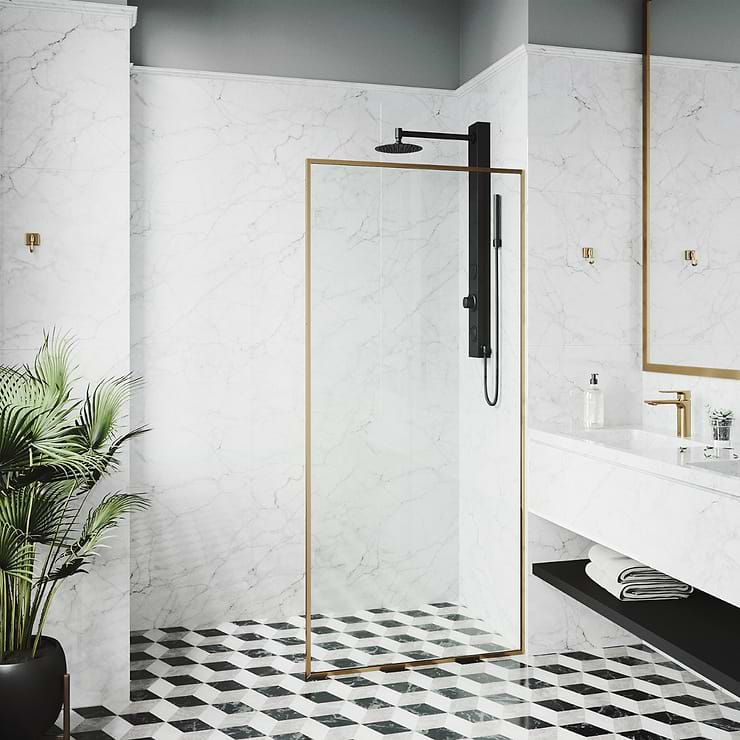 Finestra 34x74 Reversible Screen Shower Door with Clear Glass in Brushed Gold