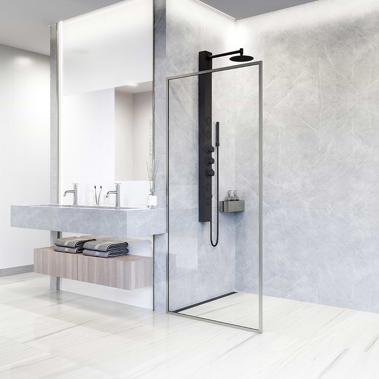 Finestra 34x74 Reversible Screen Shower Door with Clear Glass in Stainless Steel