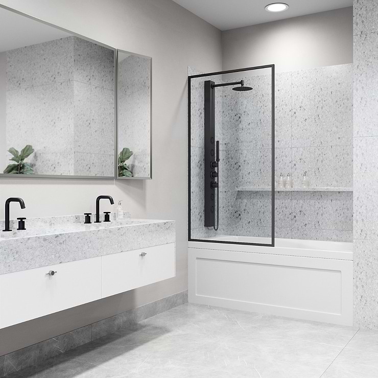 Finestra 34x62 Reversible Screen Bathtub Door with Clear Glass in Matte Black