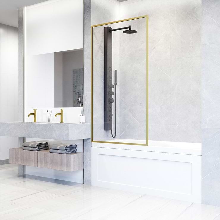 Finestra 34x62 Reversible Screen Bathtub Door with Clear Glass in Brushed Gold