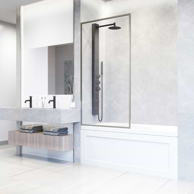Finestra 34x62 Reversible Screen Bathtub Door with Clear Glass in Stainless Steel