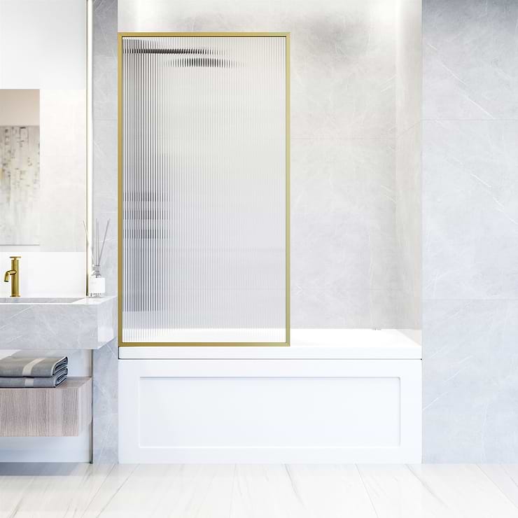 Finestra 34x62 Reversible Fixed Shower Door with Fluted Glass in Brushed Gold; in Style Ideas Classic, Contemporary, Modern, Traditional, Transitional