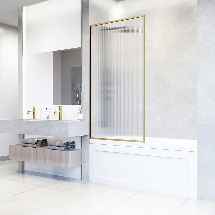 Finestra 34x62 Reversible Screen Bathtub Door with Fluted Glass in Brushed Gold