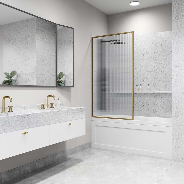 Finestra 34x62 Reversible Screen Bathtub Door with Fluted Glass in Brushed Gold
