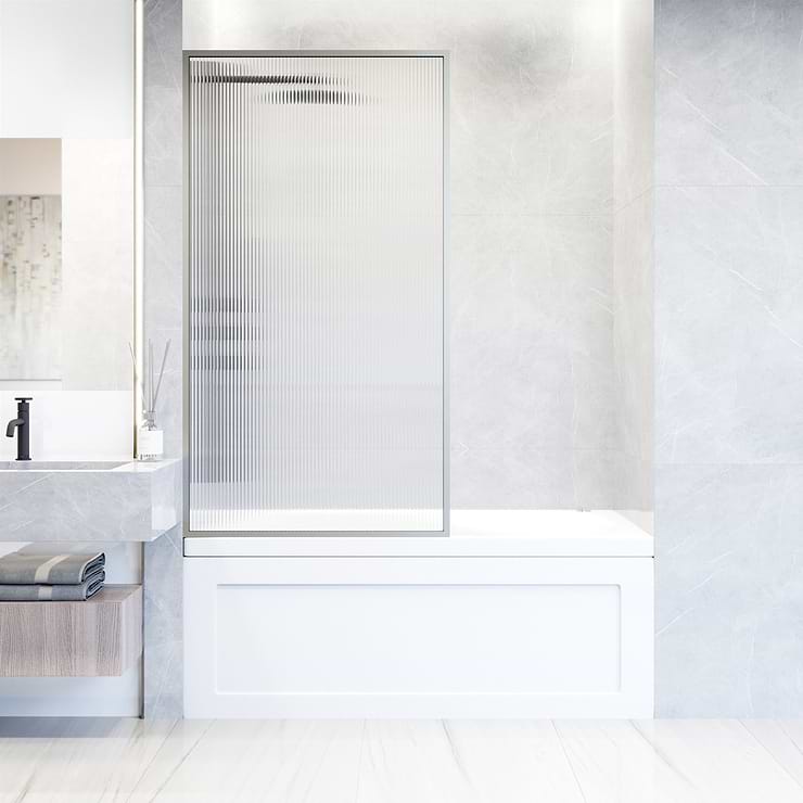Finestra 34x62 Reversible Fixed Bathtub Door with Fluted Glass in Stainless Steel; in Style Ideas Classic, Contemporary, Modern, Traditional, Transitional