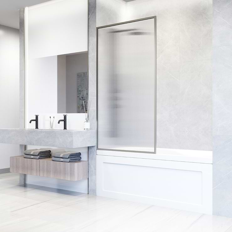 Finestra 34x62 Reversible Screen Bathtub Door with Fluted Glass in Stainless Steel
