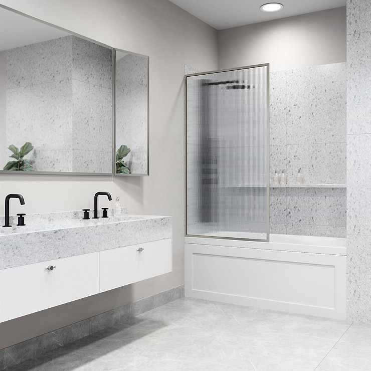 Finestra 34x62 Reversible Screen Bathtub Door with Fluted Glass in Stainless Steel