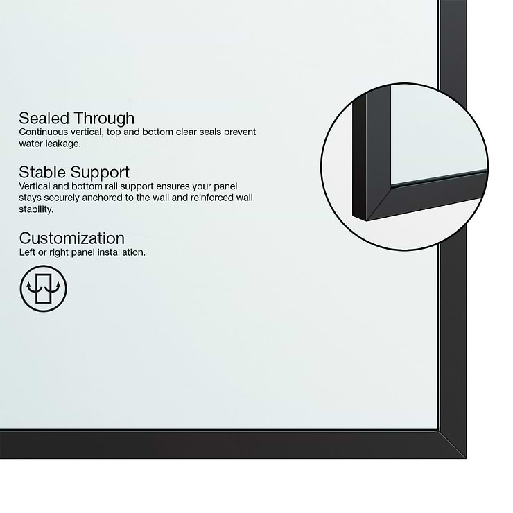 Finestra 34x74 Reversible Screen Shower Door with Grid Glass in Matte Black