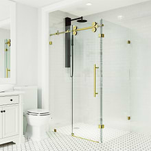 Legato 36x48x74 Reversible Sliding Enclosure Shower Door with Clear Glass in Brushed Gold
