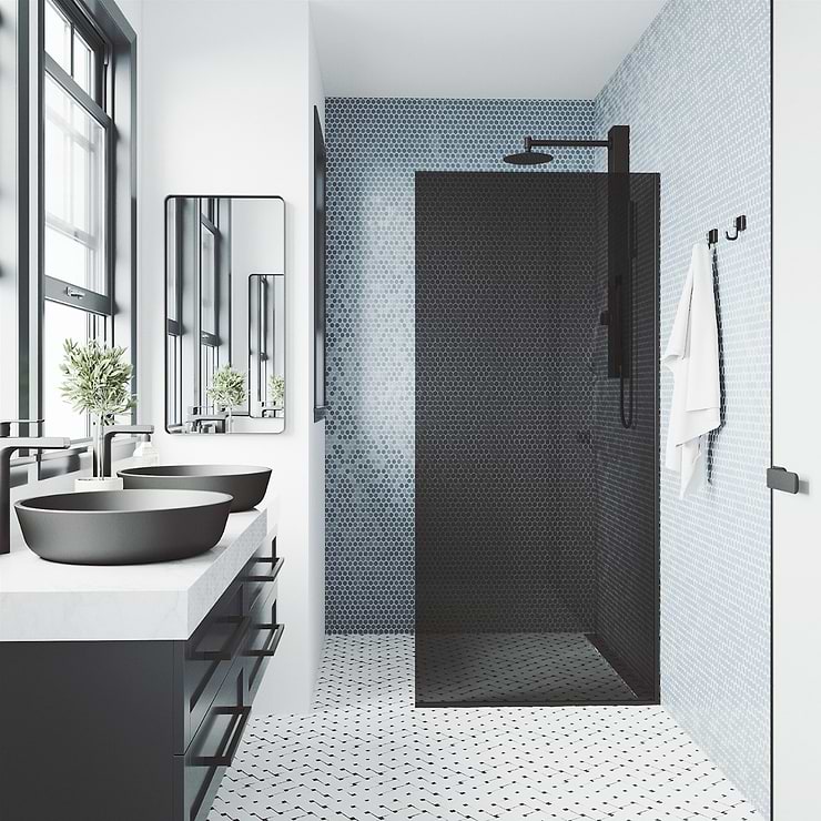 Nuvo 34x74 Reversible Fixed Shower Door with Black Glass in Matte Black; in Style Ideas Classic, Contemporary, Modern, Traditional, Transitional