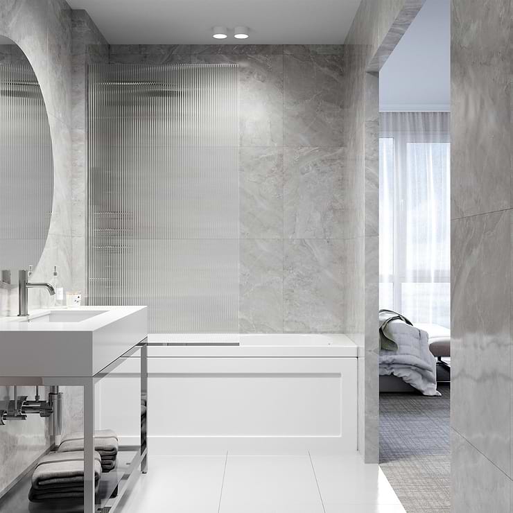 Nuvo 34x62 Reversible Fixed Bathtub Door with Fluted Glass in Chrome; in Style Ideas Classic, Contemporary, Modern, Traditional, Transitional