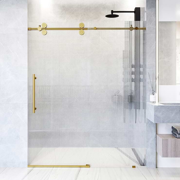 Gemello 60x74 Left Sliding Shower Door with Fluted Glass in Brushed Gold; in Style Ideas Classic, Contemporary, Modern, Traditional, Transitional