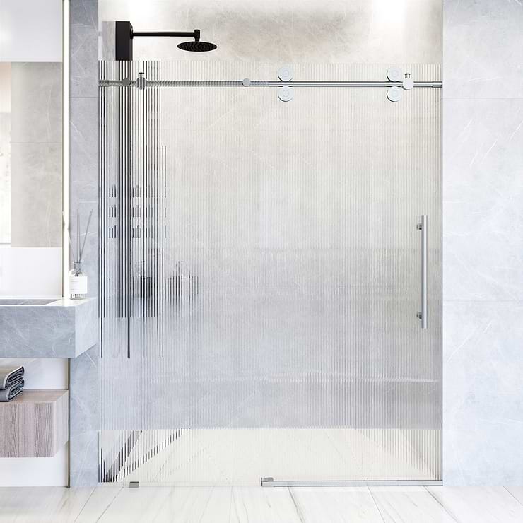 Gemello 60x74 Right Sliding Shower Door with Fluted Glass in Stainless Steel; in Style Ideas Classic, Contemporary, Modern, Traditional, Transitional