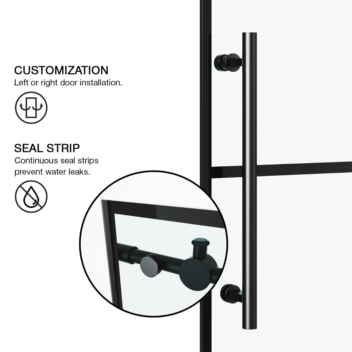 Gemello 60x74 Reversible Sliding Shower Door with Grid Glass in Matte ...