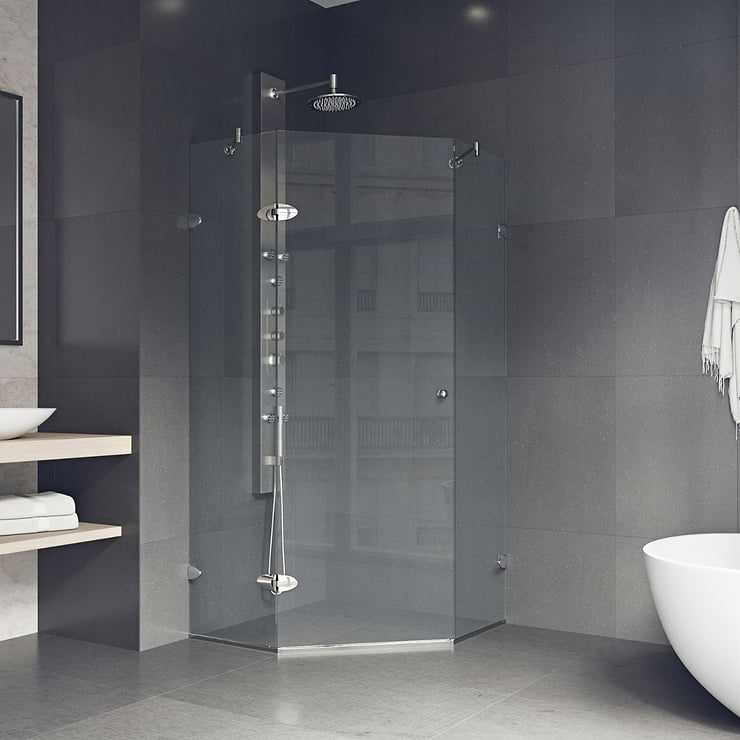 Angelo 36x36x74 Reversible Hinged Enclosure Shower Door with Clear Glass in Brushed Nickel; in Style Ideas Classic, Contemporary, Modern, Traditional, Transitional