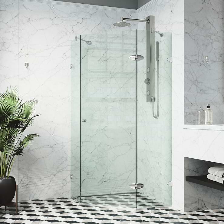 Angelo 42x42x74 Reversible Hinged Enclosure Shower Door with Clear Glass in Chrome; in Style Ideas Classic, Contemporary, Modern, Traditional, Transitional