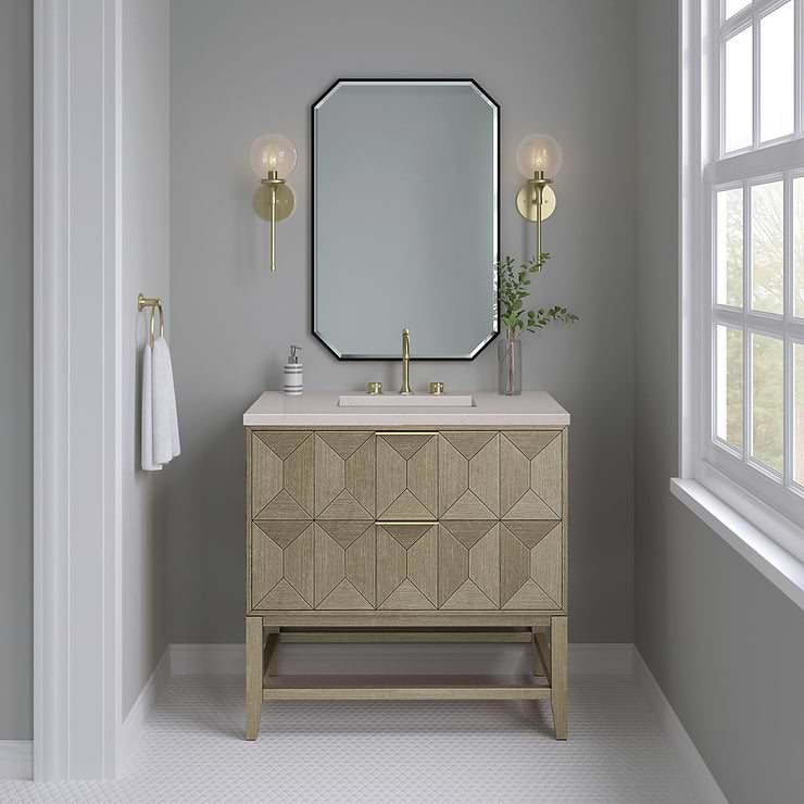 Emmeline Pebble Oak 36" Vanity with Cream Quartz Counterby JMV; in Style Ideas Art Deco, Classic, Mid Century, Modern; released 2024; new, trends
