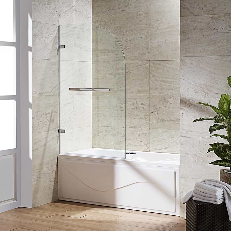 Straya 34x58 Reversible Hinged Screen Bathtub Door with Clear Glass in Chrome; in Style Ideas Classic, Contemporary, Modern, Traditional, Transitional