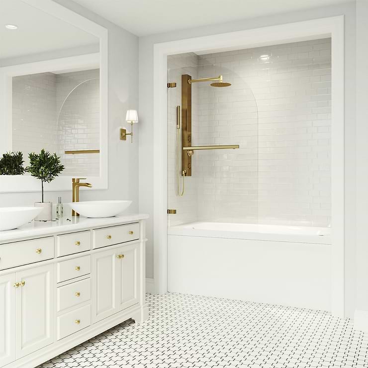 Straya 34x58 Reversible Hinged Screen Bathtub Door with Clear Glass in Brushed Gold; in Style Ideas Classic, Contemporary, Modern, Traditional, Transitional