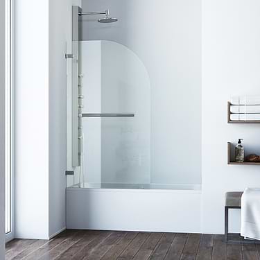 Straya 34x58 Reversible Hinged Screen Bathtub Door with Clear Glass in Stainless Steel
