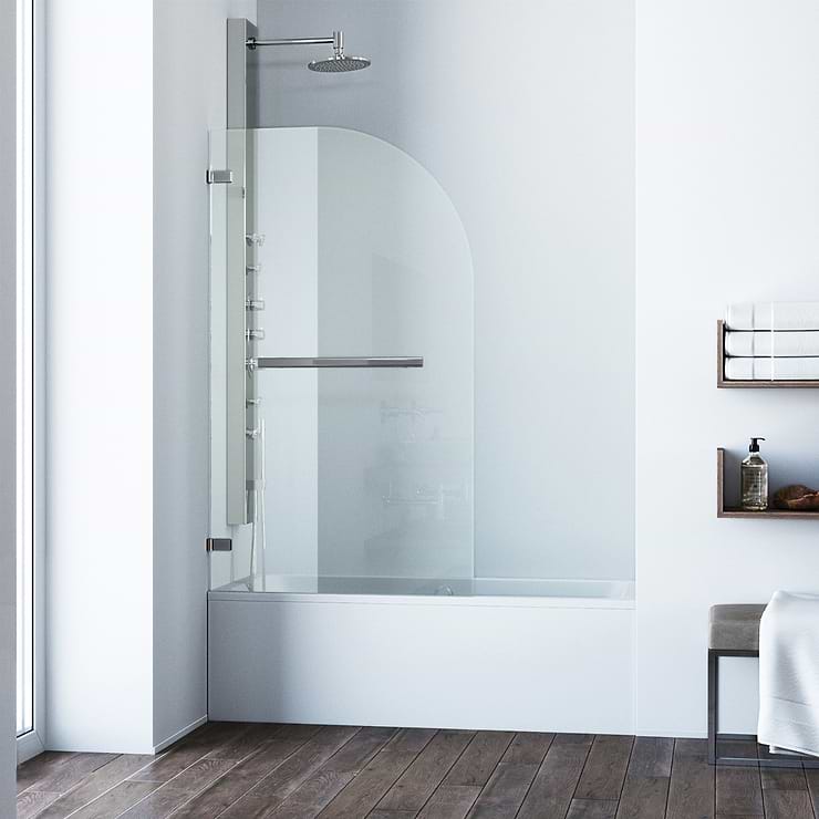 Straya 34x58 Reversible Hinged Screen Bathtub Door with Clear Glass in Stainless Steel; in Style Ideas Classic, Contemporary, Modern, Traditional, Transitional