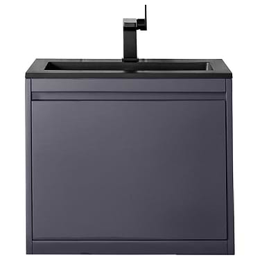James Martin Vanities Milan 24" Modern Gray Vanity with Charcoal Black Solid Surface Counter