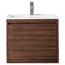 James Martin Vanities Milan 24" Mid Century Walnut Brown Vanity with Glossy White Solid Surface Counter