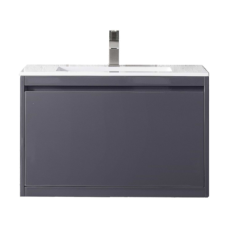 James Martin Vanities Milan 32" Modern Gray Vanity with Glossy White Solid Surface Counter