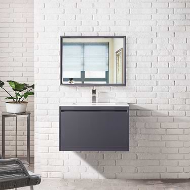 Milan 32" Modern Gray Vanity and Glossy White Counter by JMV