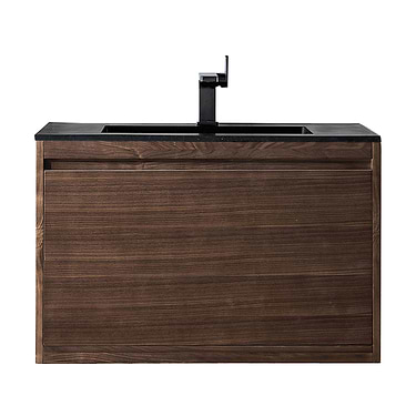 James Martin Vanities Milan 32" Mid Century Walnut Brown Vanity with Charcoal Black Solid Surface Counter