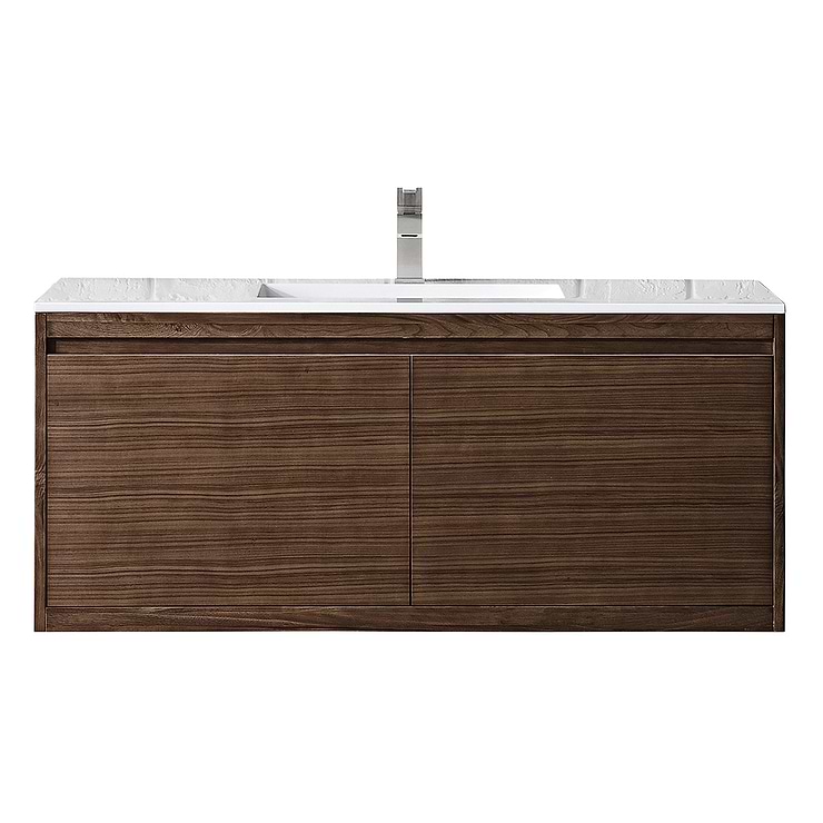 James Martin Vanities Milan 48" Mid Century Walnut Brown Vanity with Glossy White Solid Surface Counter