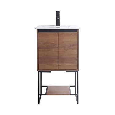 Amani 20" Walnut Brown Single Vanity with White Integrated Top