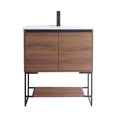 Amani 30" Walnut Brown Single Vanity with White Integrated Top