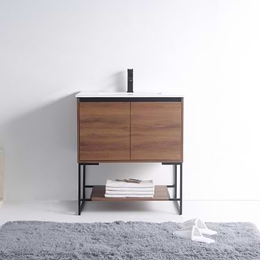 Amani 30" Walnut Brown Single Vanity with White Integrated Top