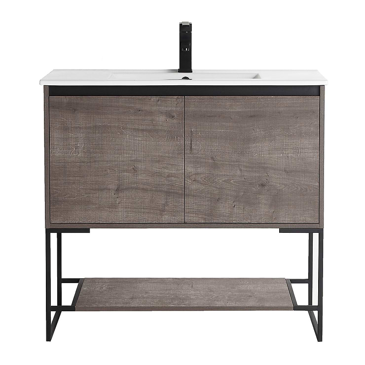 Amani 36" Classic Gray Single Vanity with White Integrated Top; in Classic Gray Plywood; in Style Ideas Classic, Contemporary, Craftsman, Mid Century, Modern, Transitional; released 2024; new, trends