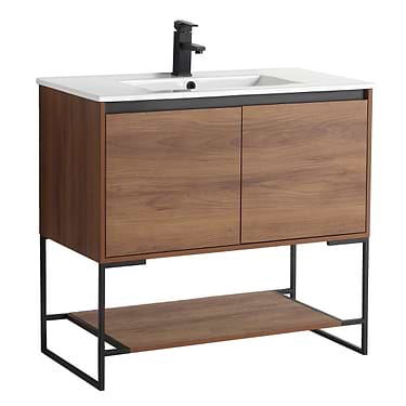 Amani 36" Walnut Brown Single Vanity with White Integrated Top