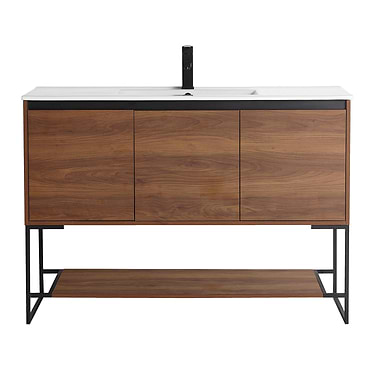 Amani 48" Walnut Brown Single Vanity with White Integrated Top