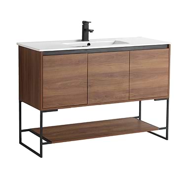 Amani 48" Walnut Brown Single Vanity with White Integrated Top