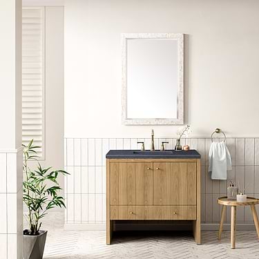 Hudson 36" Light Natural Oak Single Vanity with Charcoal Soapstone Quartz Top by JMV