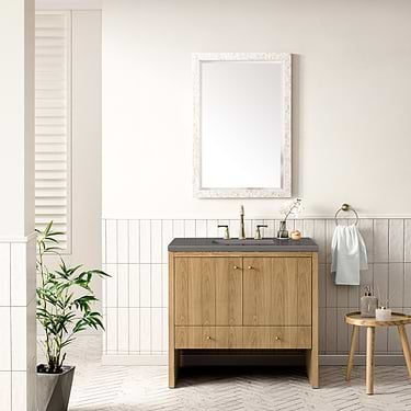 Hudson 36" Light Natural Oak Single Vanity with Gray Expo Quartz Top by JMV