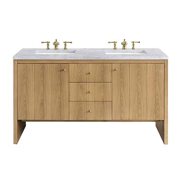 Hudson Oak Brown 60" Double Vanity with Carrara Marble Counter by JMV