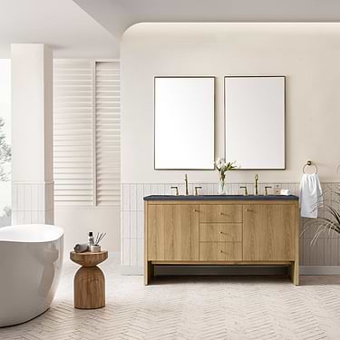 Hudson Oak Brown 60" Double Vanity with Charcoal Gray Quartz Counter by JMV
