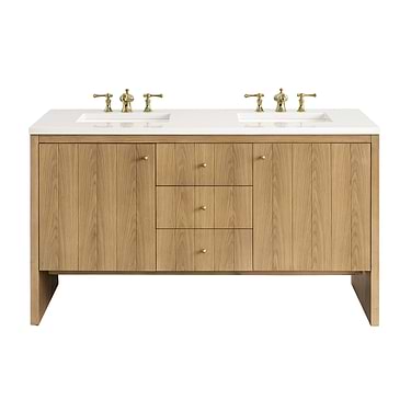 Hudson Oak Brown 60" Double Vanity with White Quartz Counter by JMV