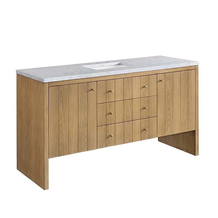 James Martin Vanities Hudson Light Natural Oak Brown 60"  Single Vanity with Carrara Marble Top