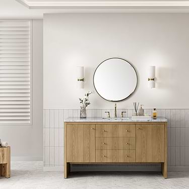 Hudson Oak Brown 60" Double Vanity with Carrara Marble Counter by JMV