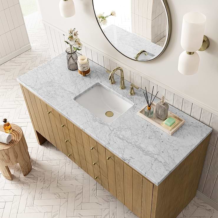 James Martin Vanities Hudson Light Natural Oak Brown 60"  Single Vanity with Carrara Marble Top